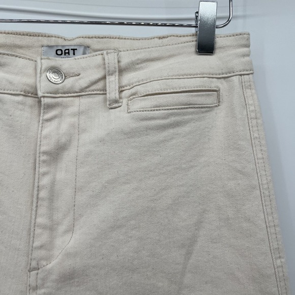 OAT New York High Rise Wide Leg Crop Pant Size 30 Stretch Cotton Natural Beige - Picture 3 of 12